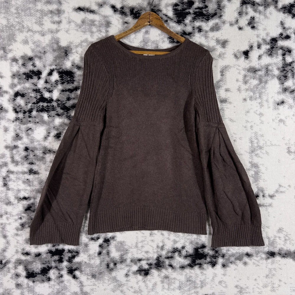 Anthropologie Moth Sweater Womens Size Small Brown Wide‎ Sleeve Tight Knit